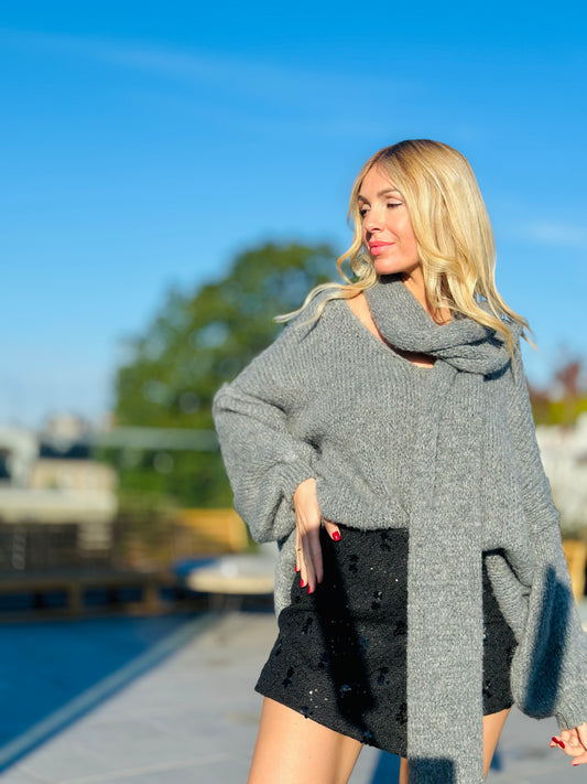 Pull et écharpe « DINA » GRIS