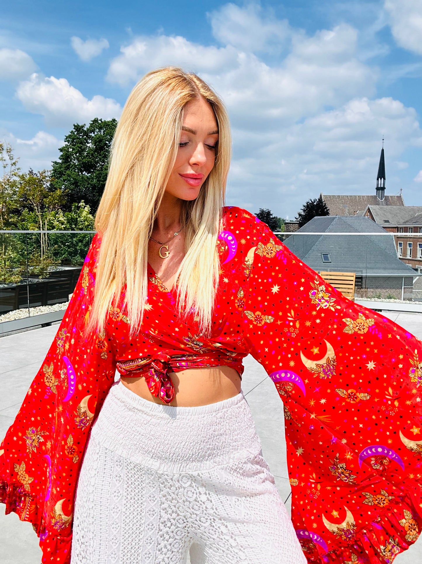 KIMONO LUNE ÉTOILÉES ROUGE