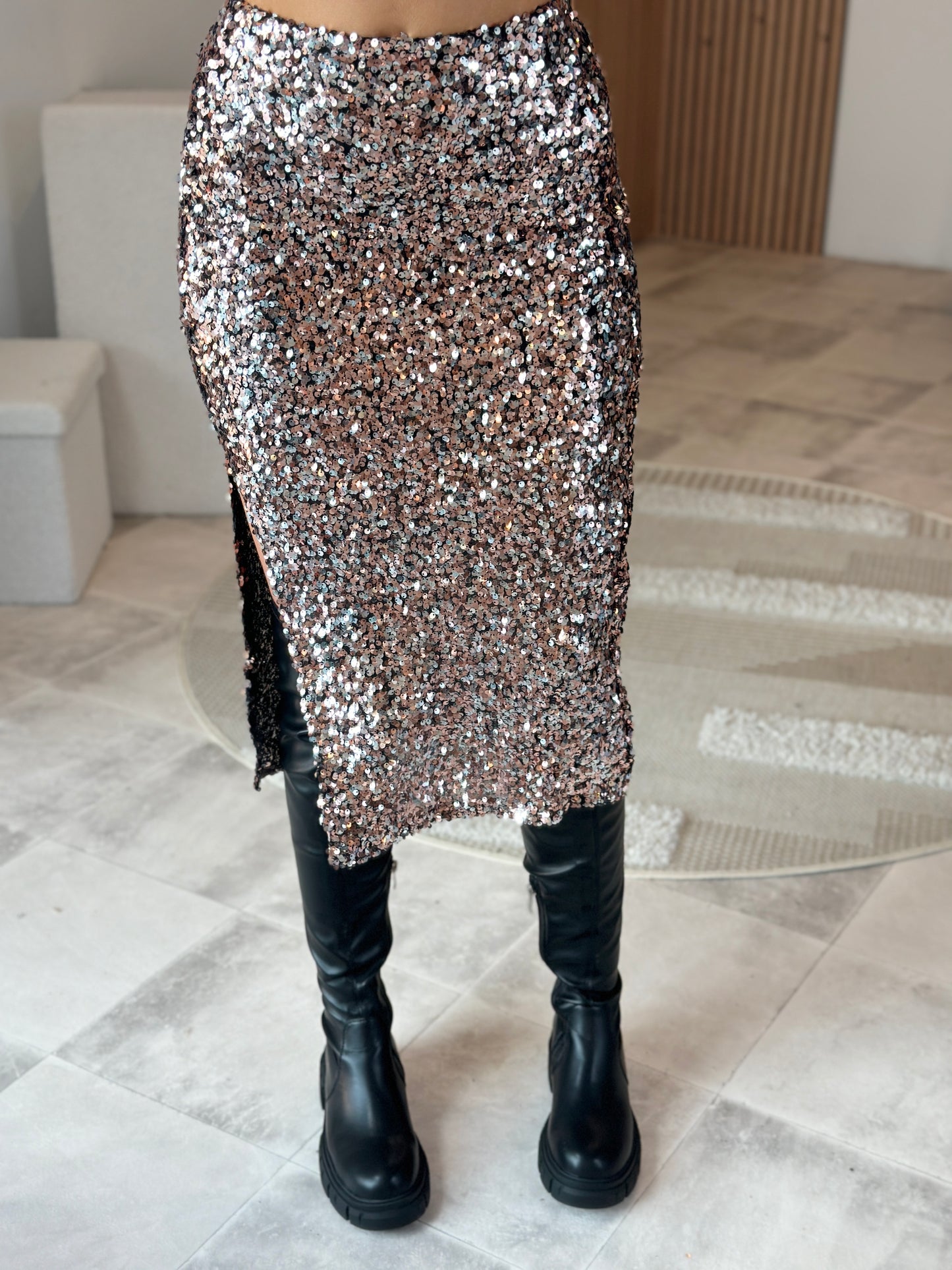 JUPE LONGUE SEQUIN CHOCO