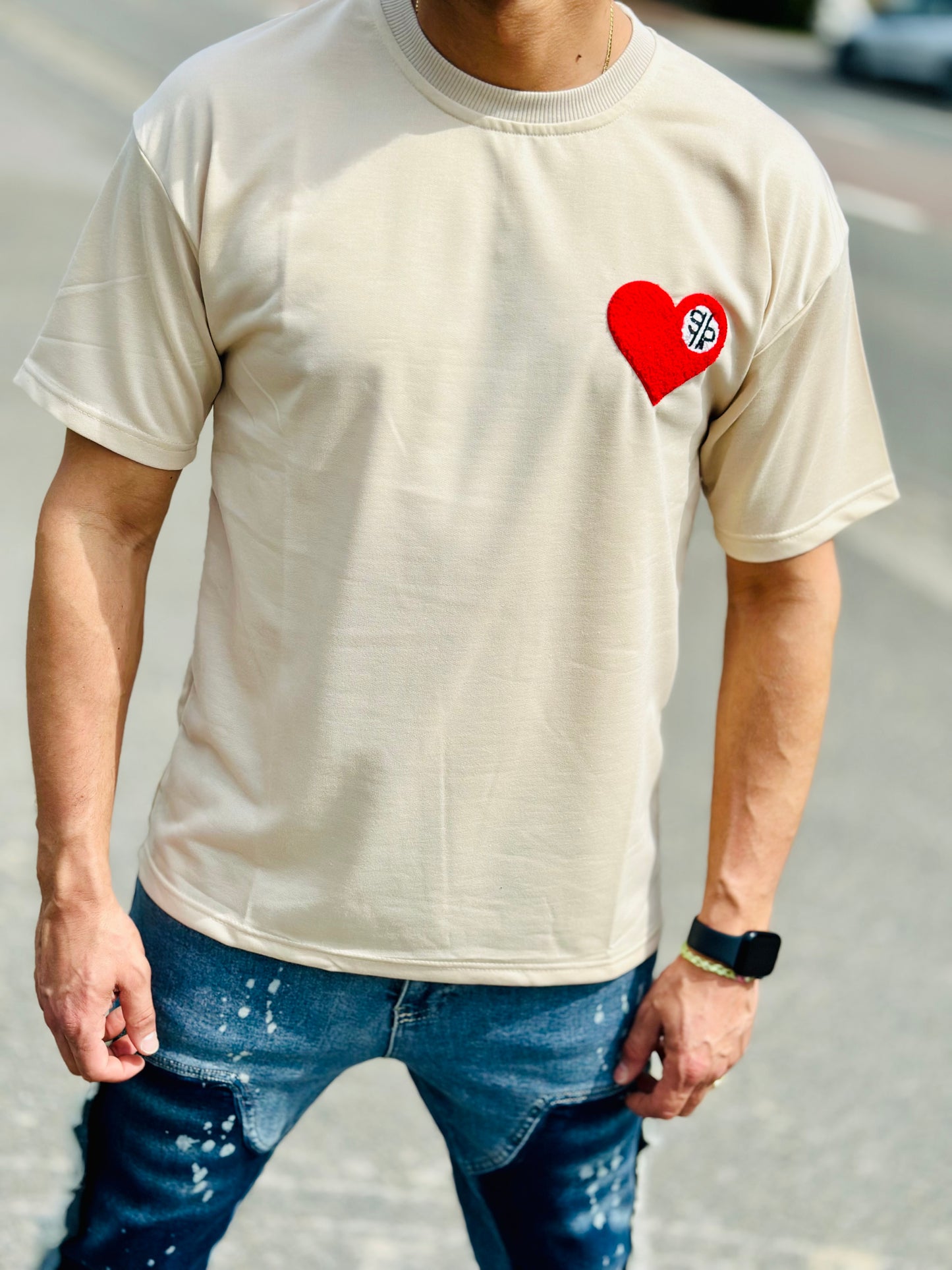 T SHIRT HEART BEIGE