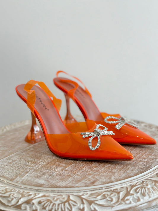 ESCARPINS NOEUD STRASS ORANGE