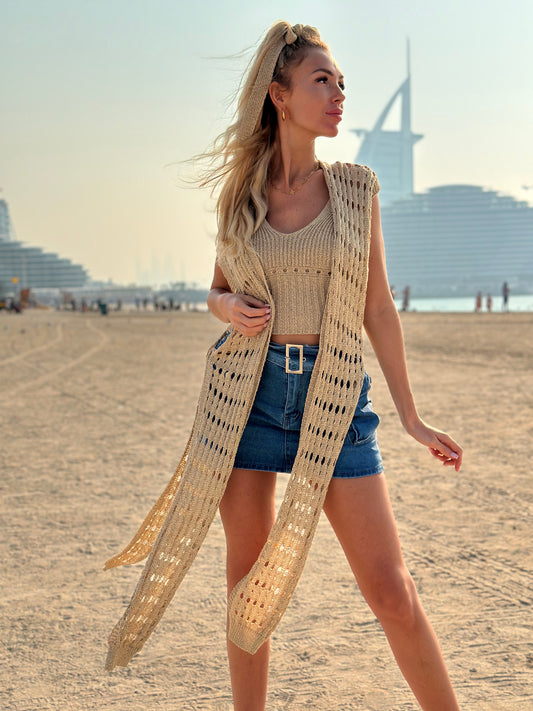 GILET EN CROCHET DORÉ